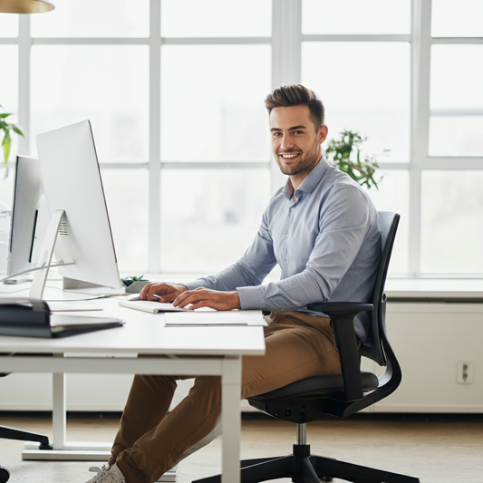 Affordable Ergonomic Chairs Under £200: Budget-Friendly Picks - man smiling in office chair