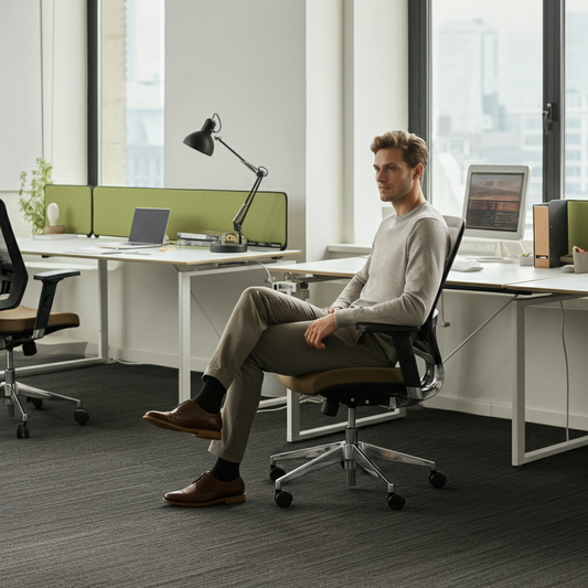 Mesh vs Leather Office Chairs: Pros, Cons & Which One to Choose - man sitting in mesh ergonomic office chair