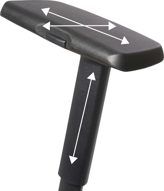 Black 3D armrests with directional arrows indicating up, down, left, and right movements.