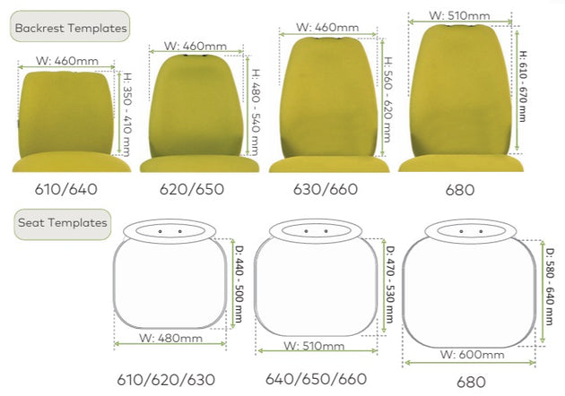 picture of different back and seat sizes for chair