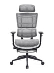 Grey mesh office chair with black base on a white background