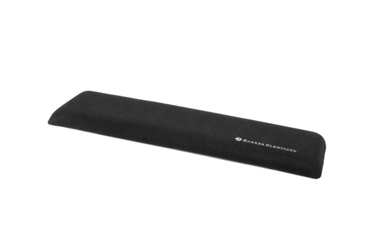 A black trapezium-shaped wrist rest with a gel cushioning.
