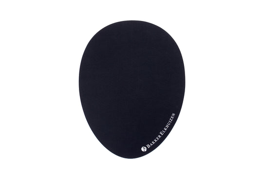 An oval-shaped black egg ergo mouse pad with a smooth surface and a thermal insulating top layer.
