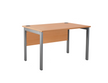 Wooden office desk with metal legs on a white background
