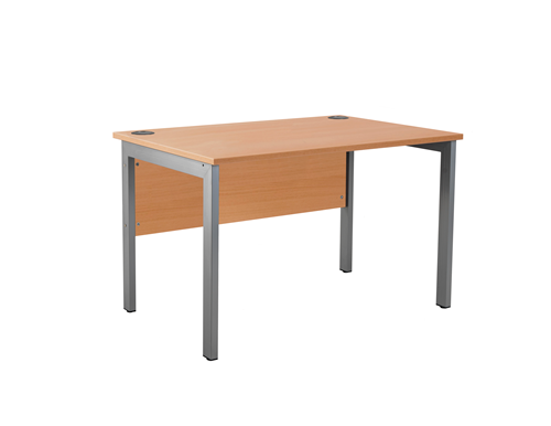 Wooden office desk with metal legs on a white background