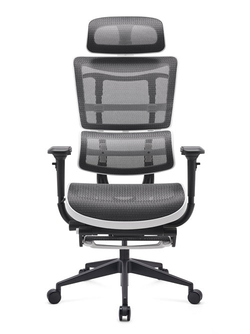 Ergonomic office chair with mesh back and seat on a white background