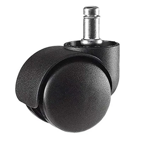 A single black 50mm carpet castor for office chairs.