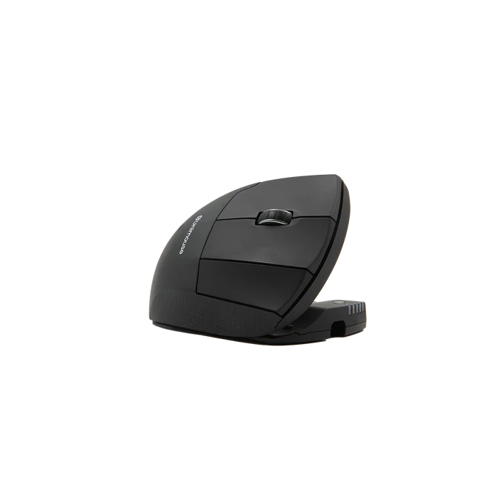 black vertical mouse with 3 buttons and scroll wheel
