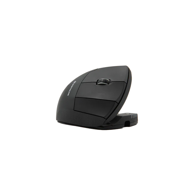 black vertical mouse with 3 buttons and scroll wheel