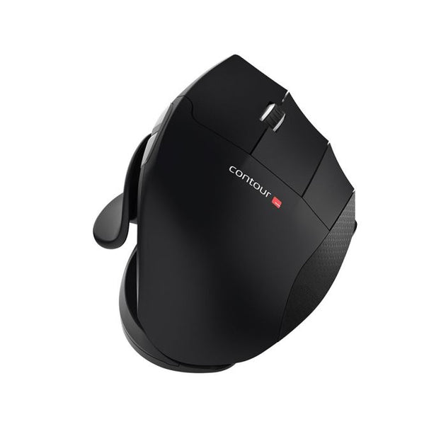 Black Contour Unimouse with adjustable body angle and thumb support, featuring a contoured design for ergonomic use.