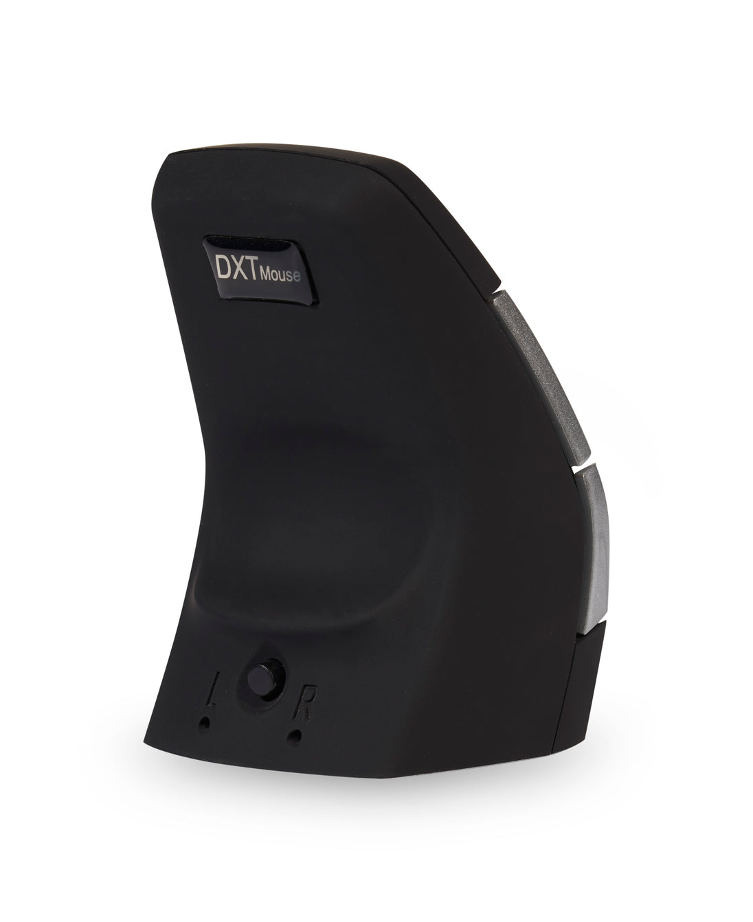 back view of dxt2 mouse showing button to switch between left and right handed use
