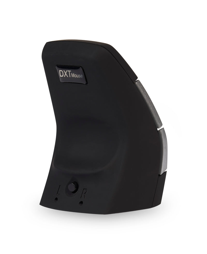 back view of dxt2 mouse showing button to switch between left and right handed use