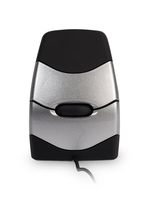 black vertical mouse with silver buttons