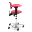 Pink medical chair with adjustable height on a white background