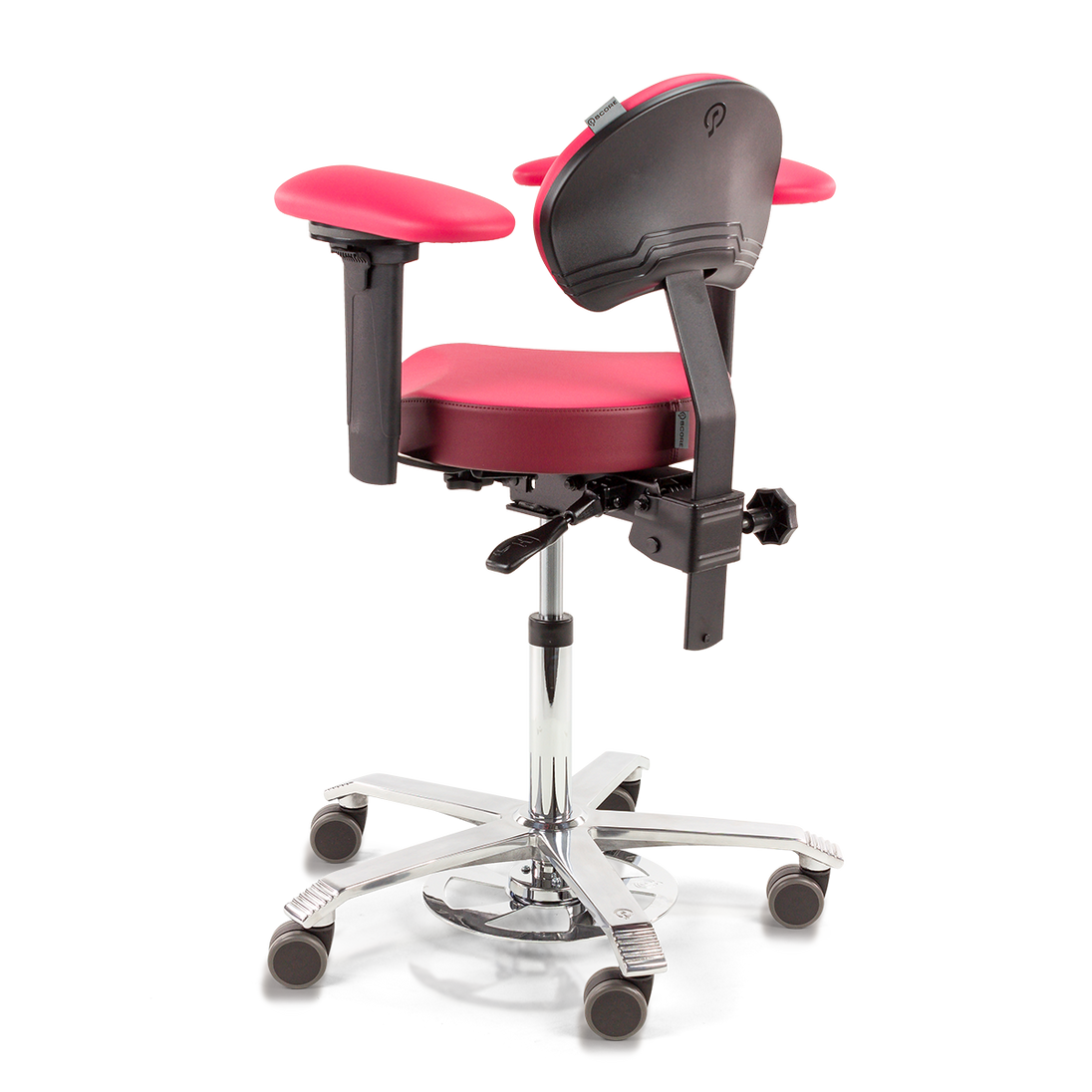 Pink and black surgical adjustable chair on a white background