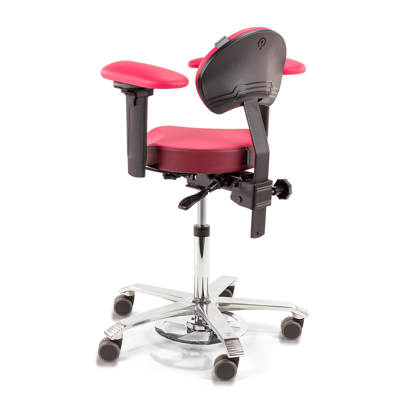 Pink and black surgical adjustable chair on a white background