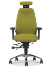 Green office chair with headrest on a white background
