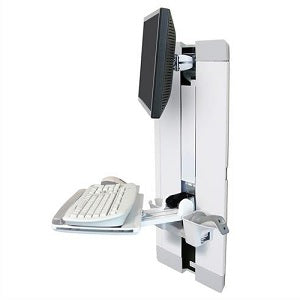  White Ergotron Styleview Vertical Lift for Patient Room with keyboard and mouse platform