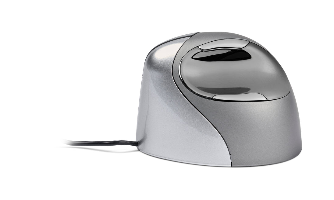 side view of silver vertical mouse