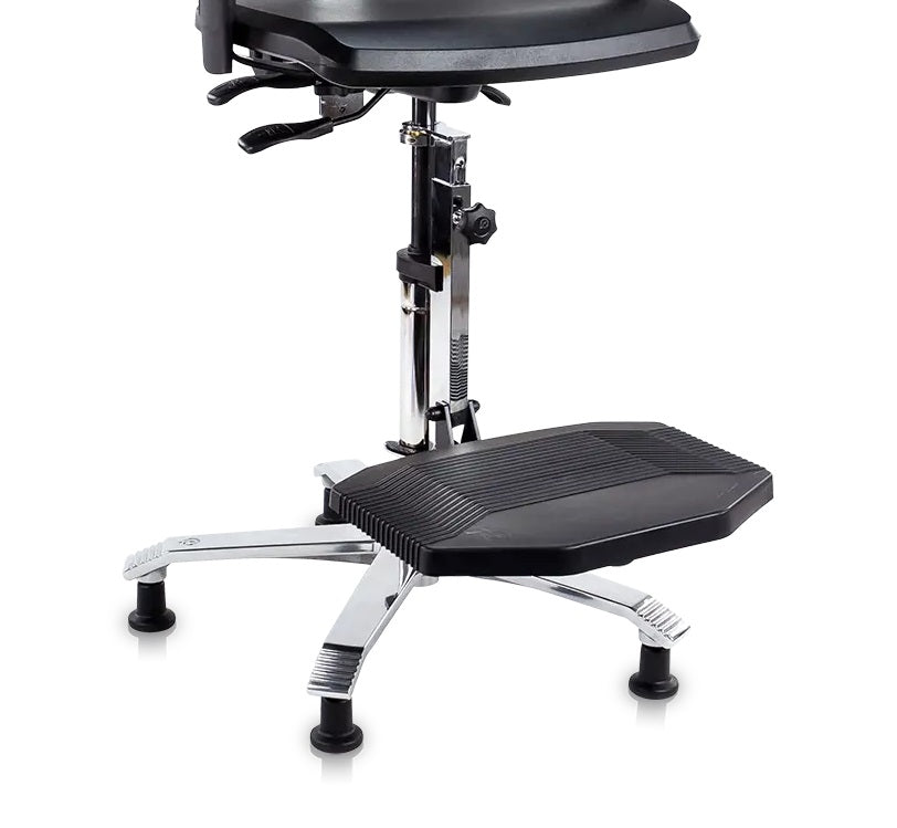 A black footrest attachment for a draughtsman chair with a metal base and mechanism.