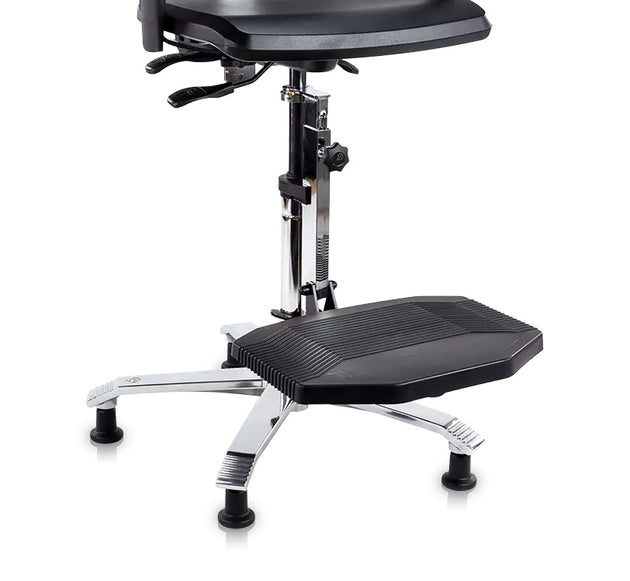 A black footrest attachment for a draughtsman chair with a metal base and mechanism.