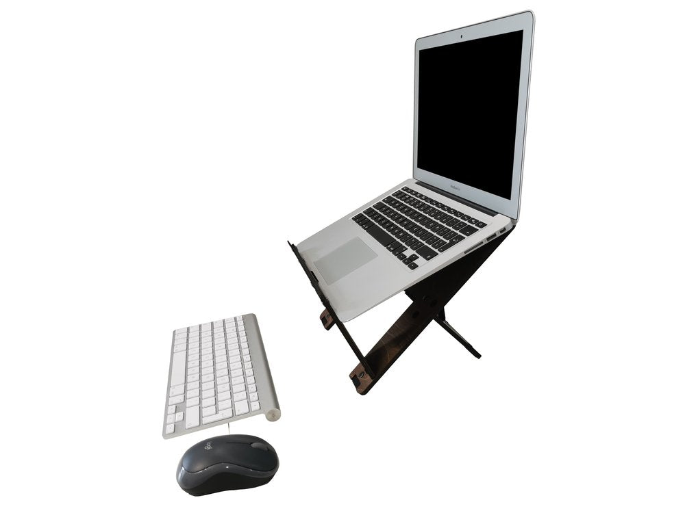 image showing ergonomic cafe go eco ridge laptop stand in use with a seperate keyboard and mouse