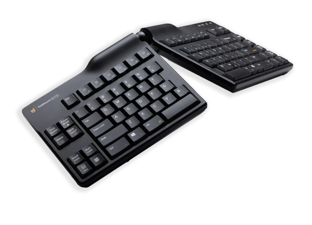 image showing keyboard split down the middle and angle to allow correct wrist positioning