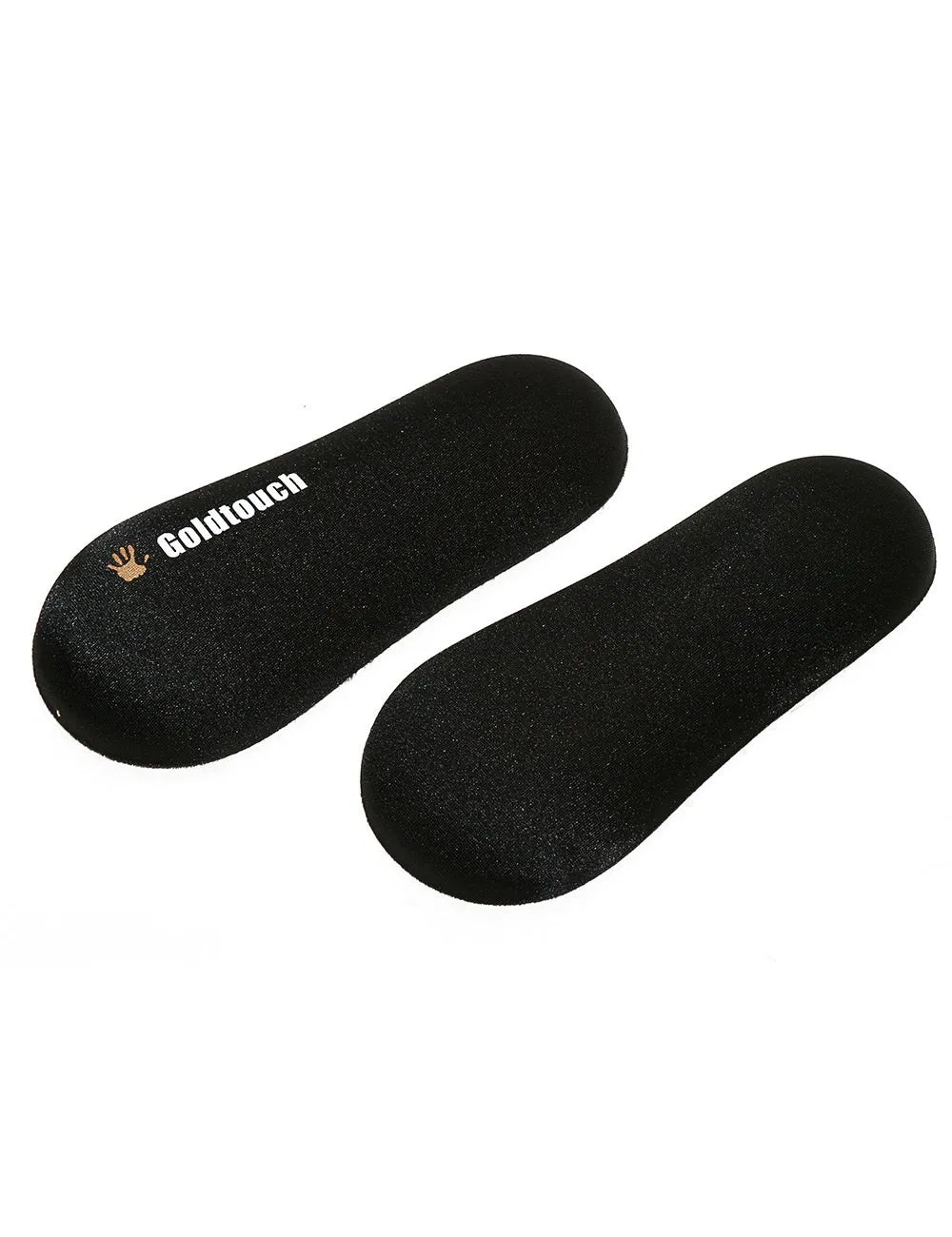 A pair of black Goldtouch wrist rests with a gel-filled design.