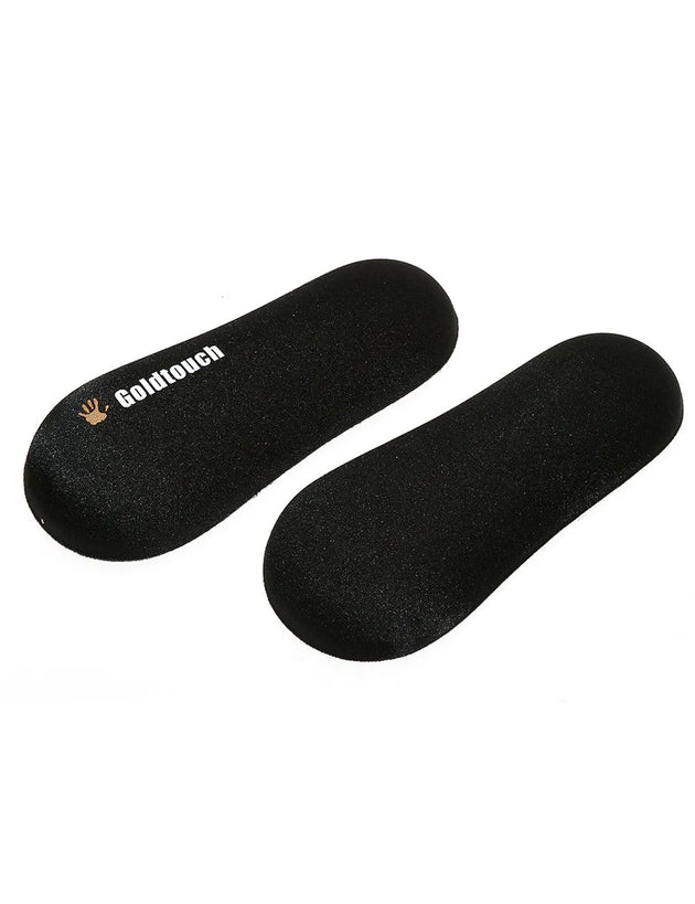 A pair of black Goldtouch wrist rests with a gel-filled design.