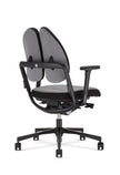 Black office chair for scoliosis with grey seat and backrest on a white background