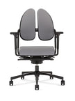 Ergonomic office chair for scoliosis with grey seat and backrest on a white background