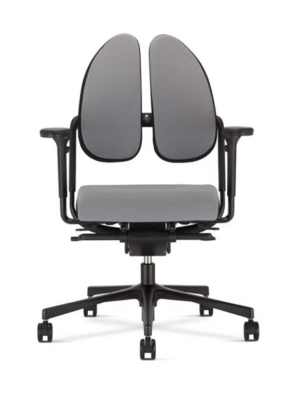 Ergonomic office chair for scoliosis with grey seat and backrest on a white background