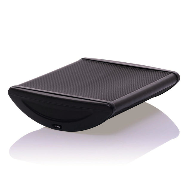 A black office footrest with a textured surface, branded by Håg, designed to support the feet while seated.