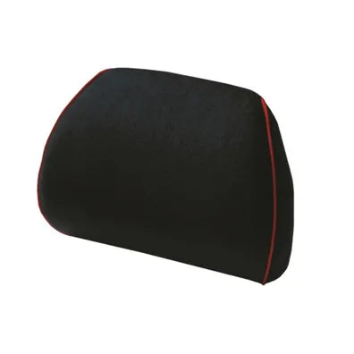 A black memory foam car support cushion with a red trim, designed to fit into a car seat for added support.