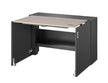 Black office desk with a oak top on a white background