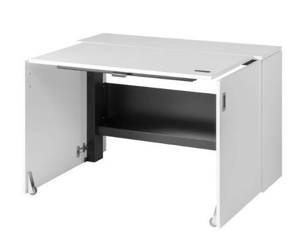 White office desk with a cabinet on a white background