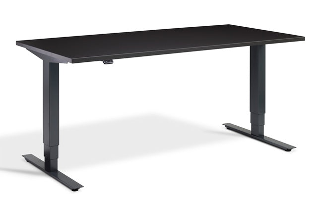 Black adjustable desk on a white background