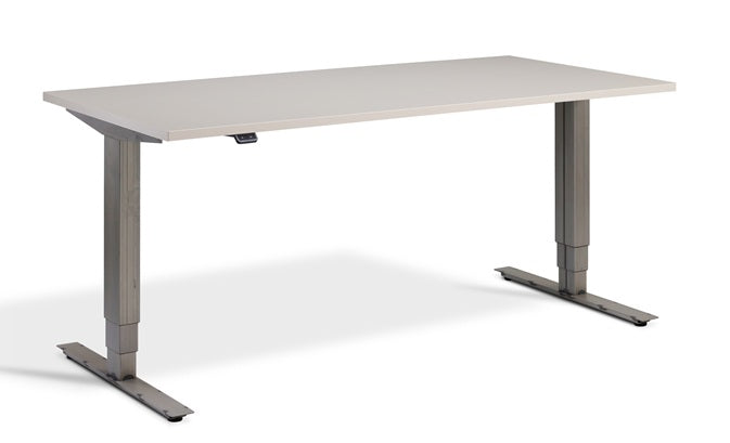 White desk with adjustable legs on a white background