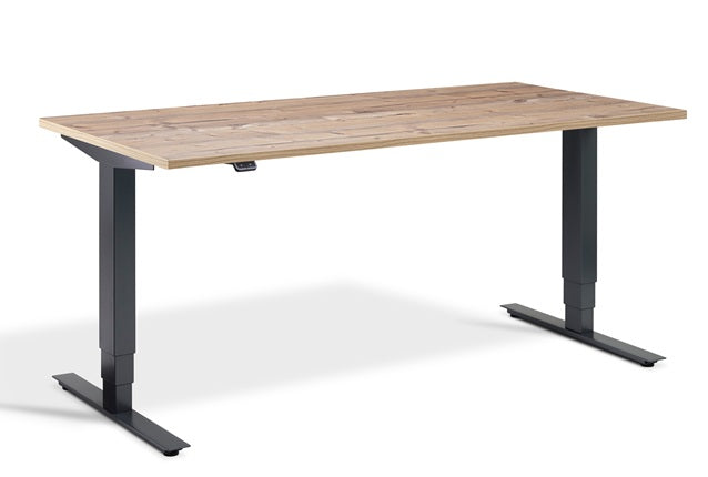 Wooden desk with anthracite metal legs on a white background
