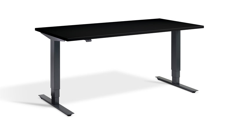 Black adjustable desk on a white background