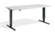 light grey standing electric desk with black legs on a white background
