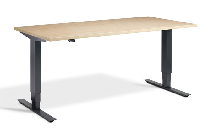 maple standing electric desk with anthracite metal legs on a white background