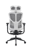 White office chair with mesh backrest on a white background