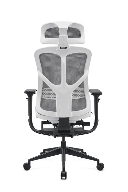 White office chair with mesh backrest on a white background