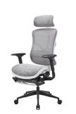 Grey office chair with headrest on a white background
