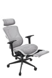 Grey office chair with headrest on a white background
