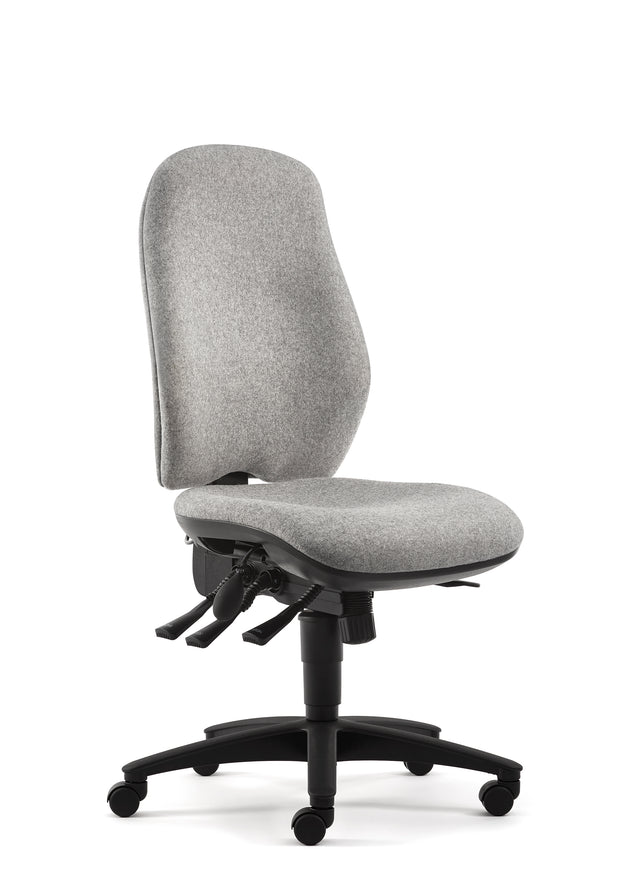 Gray office chair with a black base on a white background