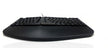 Black ergonomic keyboard on a white background