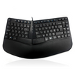 Black ergonomic split keyboard on a white background