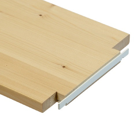 wooden shelf with white metal end irons